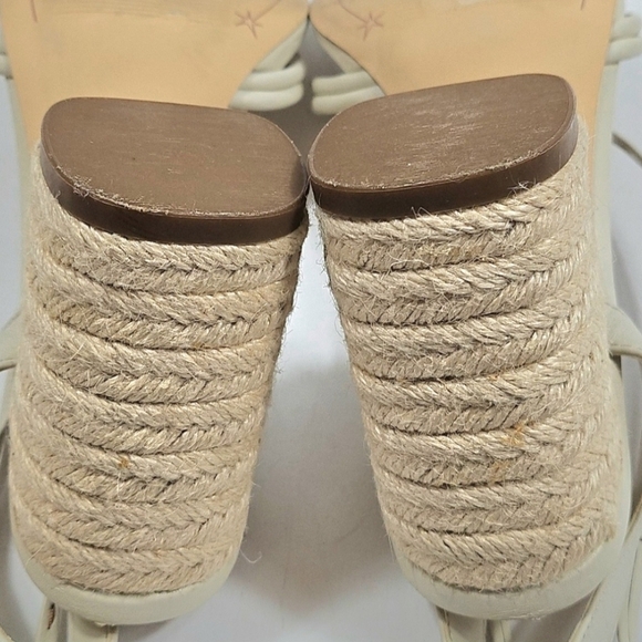 Gibson Latimer Tasha Sheep Leather Cream Ankle Wrap Jute Block Heel Sandal - Picture 11 of 16